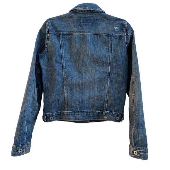 Ralph Lauren Polo Jeans Distressed Rocker Denim Trucker Ripped Y2K Jean Jacket-M - Picture 10 of 14